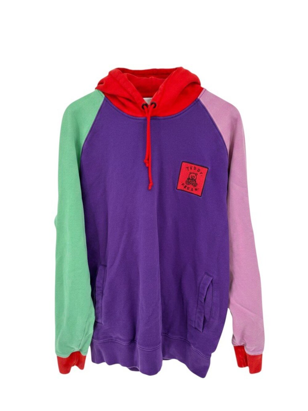 Teddy Fresh Color Block Hoodie Purple Pink Green Red Men's Size 2XL EUC